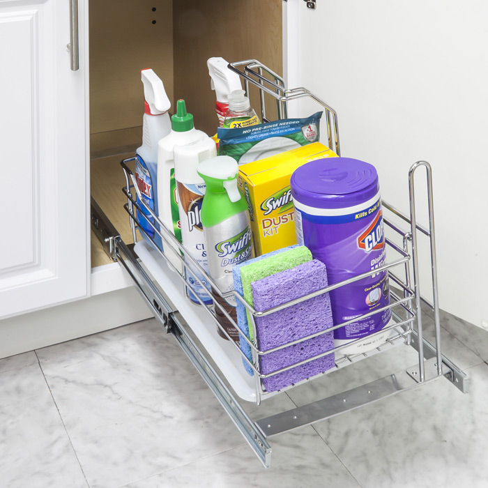 Under the Sink Cleaning Supply Caddy Pullout with Handle - MK Remodeling &  Design